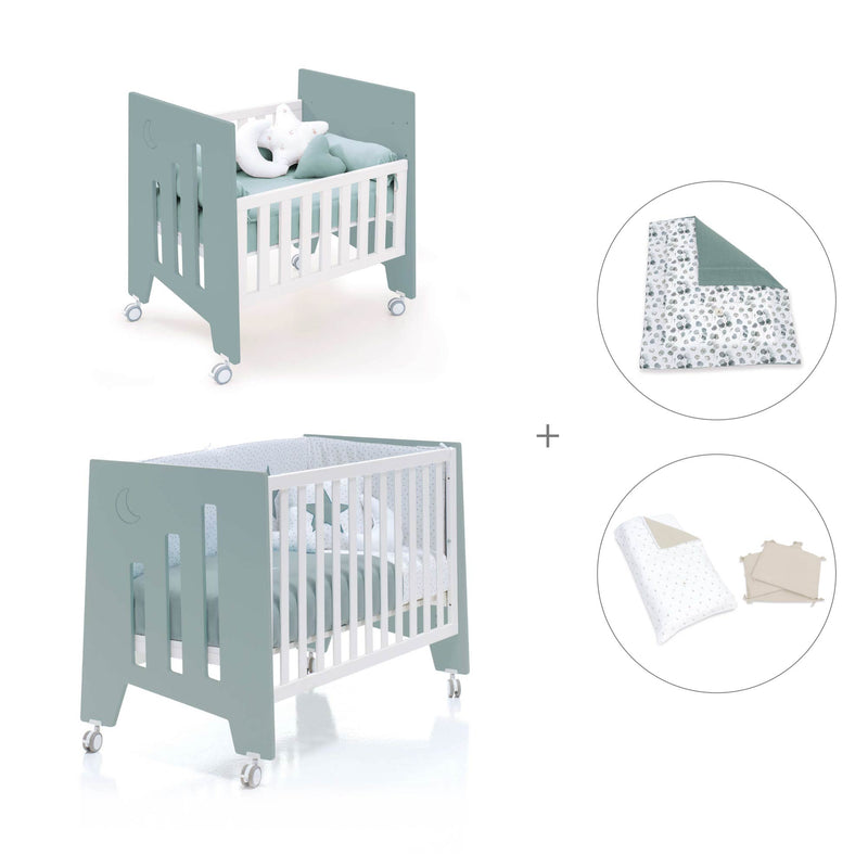 Culla 60x80 cm e lettino 60x120 cm (7in1) verde eucalipto · Omni Tre Eucalyptus