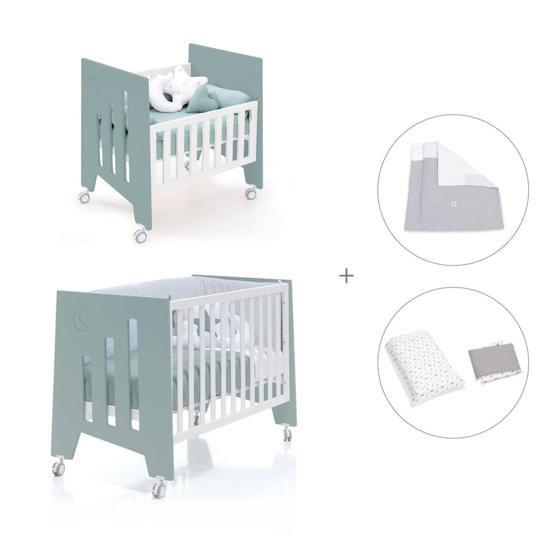 Culla 60x80 cm e lettino 60x120 cm (7in1) verde eucalipto · Omni Tre Eucalyptus