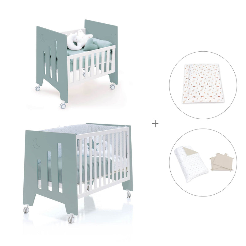 Culla 60x80 cm e lettino 60x120 cm (7in1) verde eucalipto · Omni Tre Eucalyptus