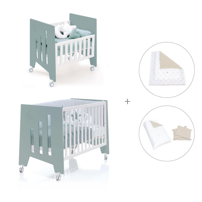 Culla 60x80 cm e lettino 60x120 cm (7in1) verde eucalipto · Omni Tre Eucalyptus
