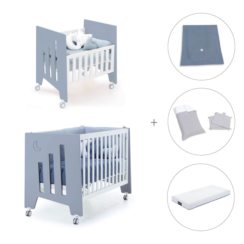 Culla 60x80 cm e lettino 60x120 cm (7in1) blu · Omni Tre Blu denim