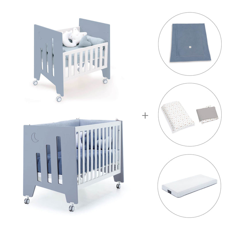 Culla 60x80 cm e lettino 60x120 cm (7in1) blu · Omni Tre Blu denim