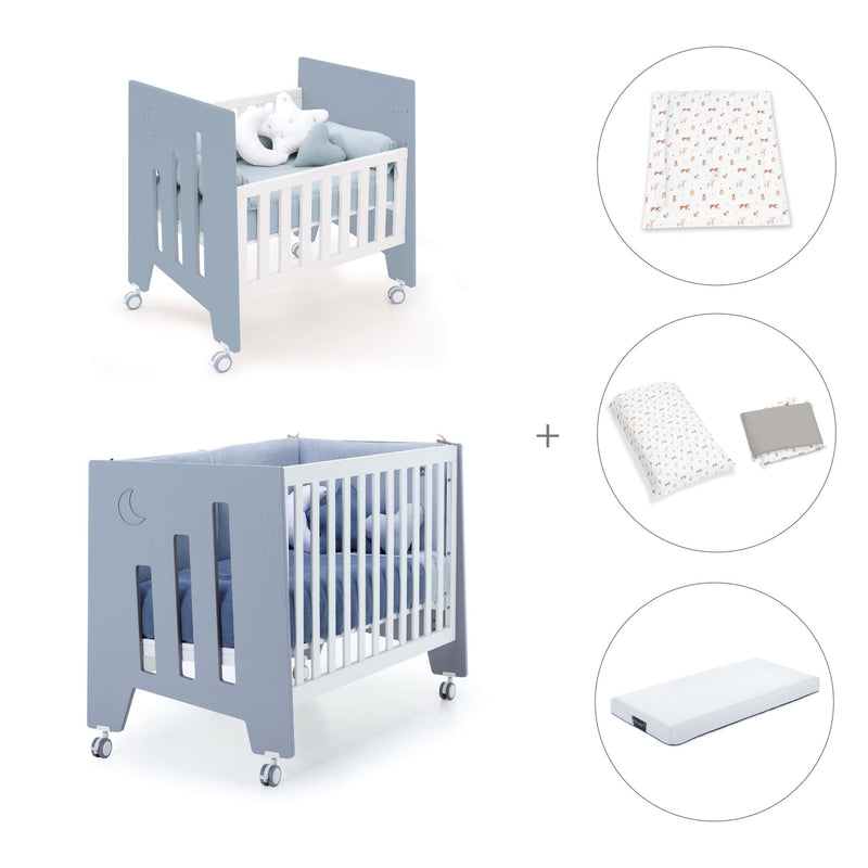 Culla 60x80 cm e lettino 60x120 cm (7in1) blu · Omni Tre Blu denim