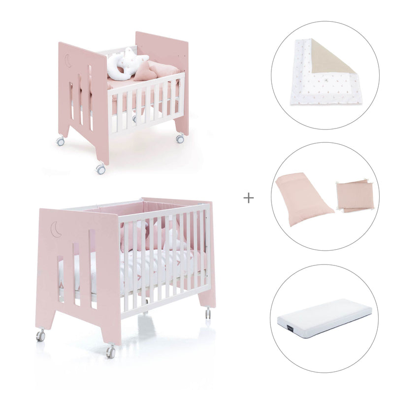 Culla 60x80 cm e lettino 60x120 cm (7in1) rosa chiaro · Omni Tre Flamingo