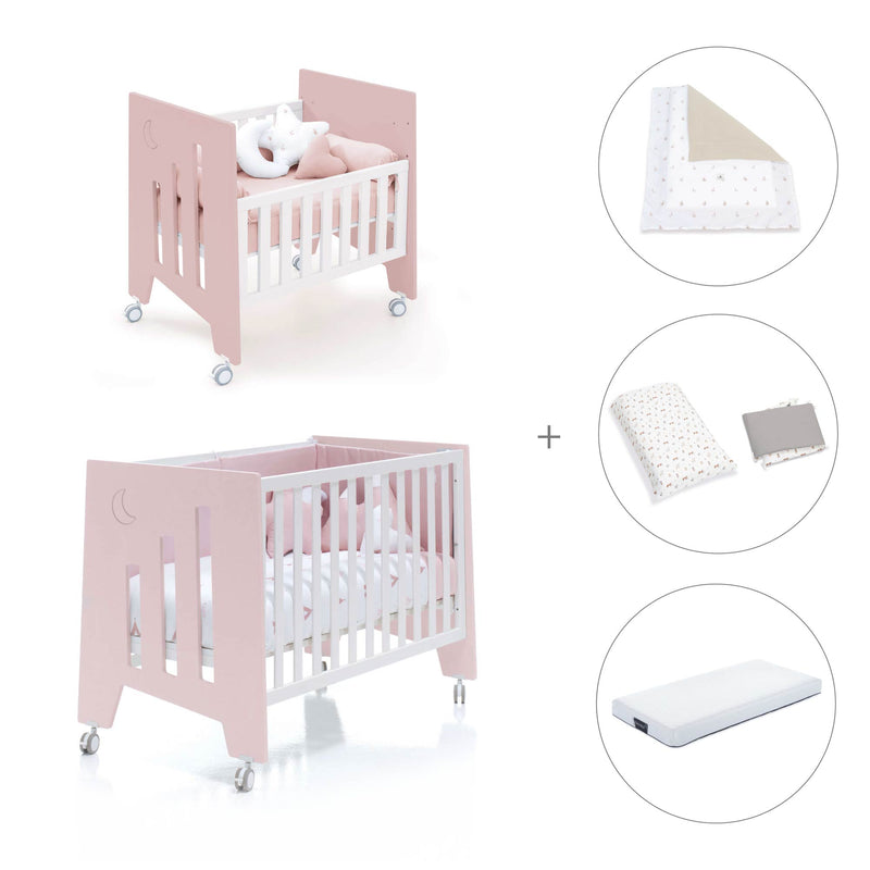 Culla 60x80 cm e lettino 60x120 cm (7in1) rosa chiaro · Omni Tre Flamingo