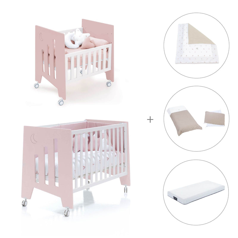 Culla 60x80 cm e lettino 60x120 cm (7in1) rosa chiaro · Omni Tre Flamingo