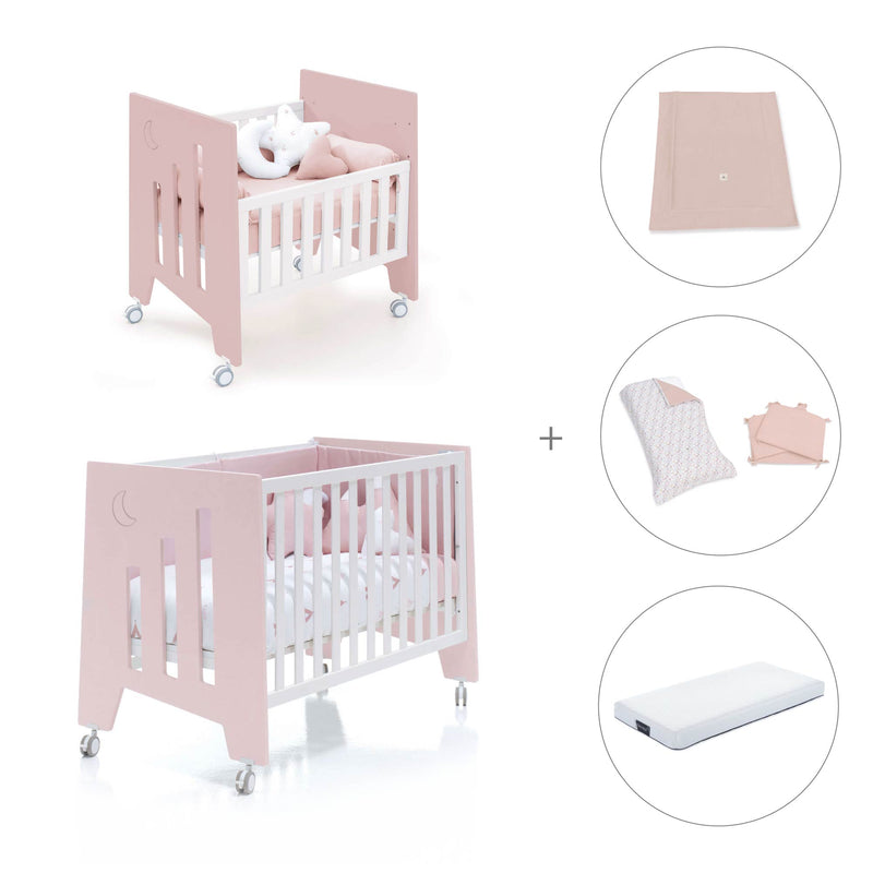 Culla 60x80 cm e lettino 60x120 cm (7in1) rosa chiaro · Omni Tre Flamingo