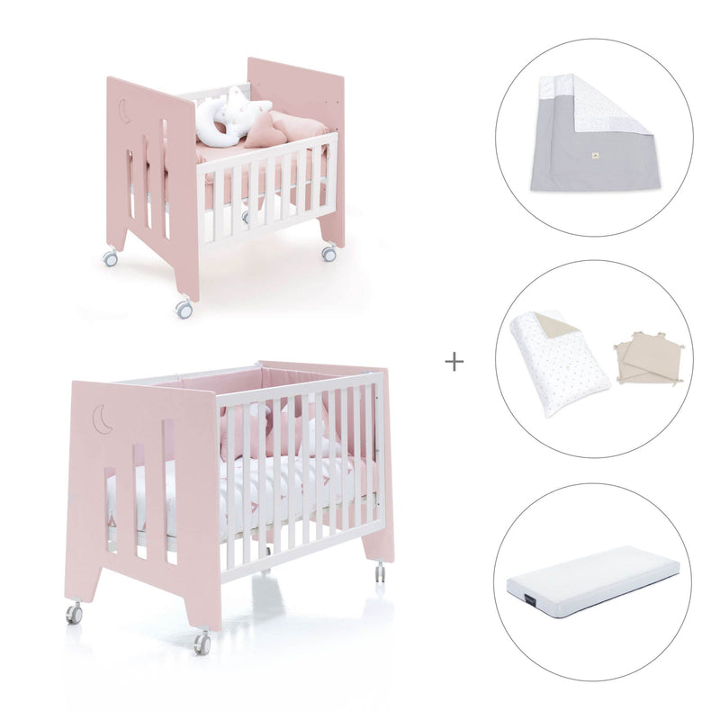 Culla 60x80 cm e lettino 60x120 cm (7in1) rosa chiaro · Omni Tre Flamingo