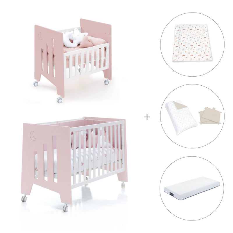 Culla 60x80 cm e lettino 60x120 cm (7in1) rosa chiaro · Omni Tre Flamingo