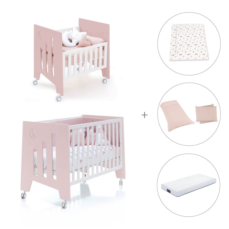 Culla 60x80 cm e lettino 60x120 cm (7in1) rosa chiaro · Omni Tre Flamingo