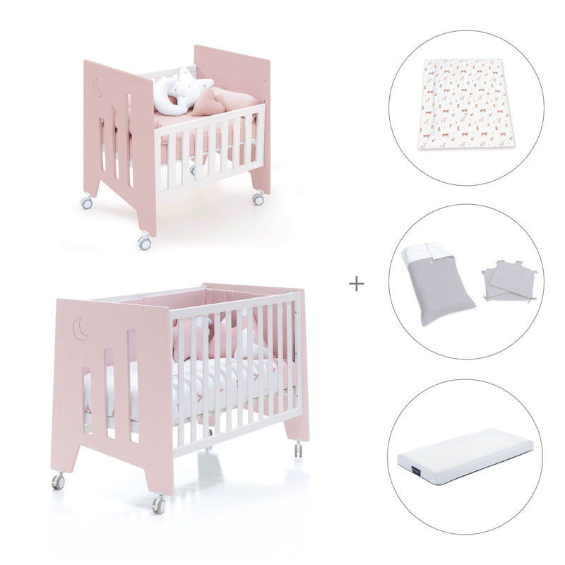 Culla 60x80 cm e lettino 60x120 cm (7in1) rosa chiaro · Omni Tre Flamingo