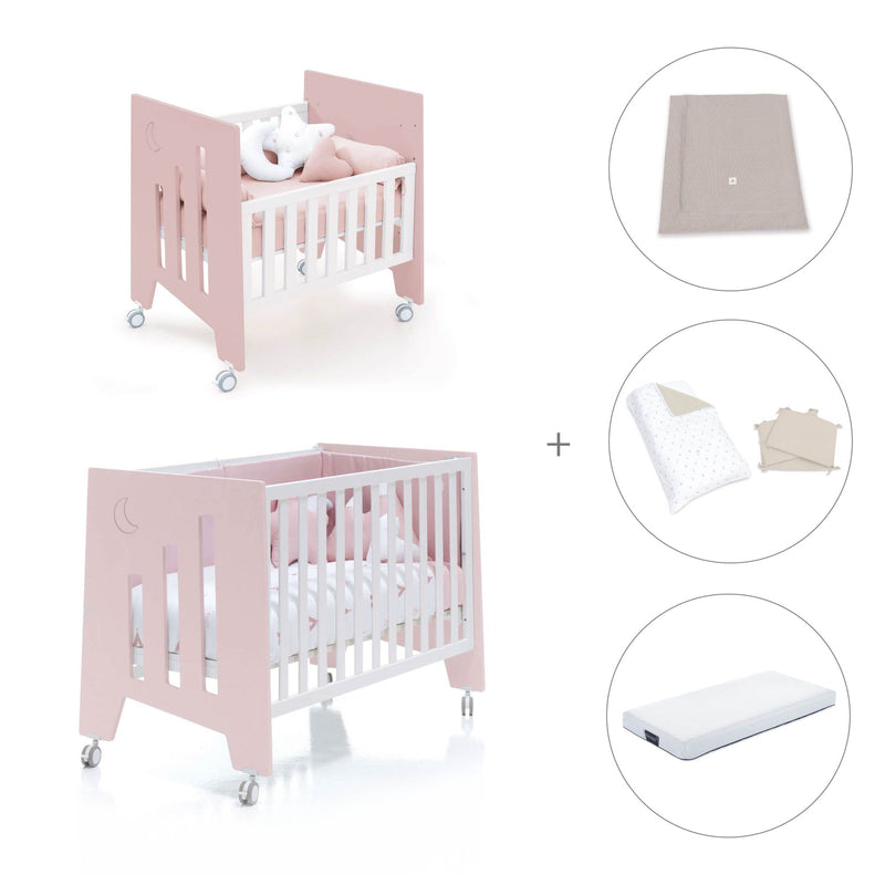 Culla 60x80 cm e lettino 60x120 cm (7in1) rosa chiaro · Omni Tre Flamingo