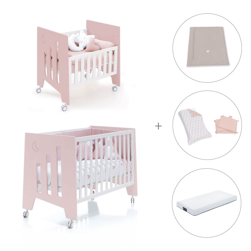 Culla 60x80 cm e lettino 60x120 cm (7in1) rosa chiaro · Omni Tre Flamingo