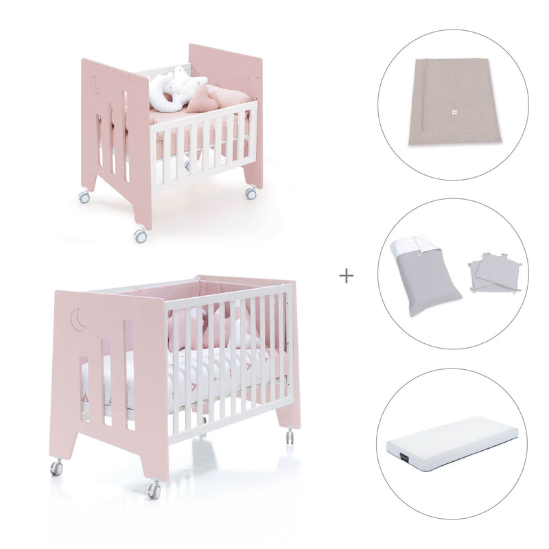 Culla 60x80 cm e lettino 60x120 cm (7in1) rosa chiaro · Omni Tre Flamingo