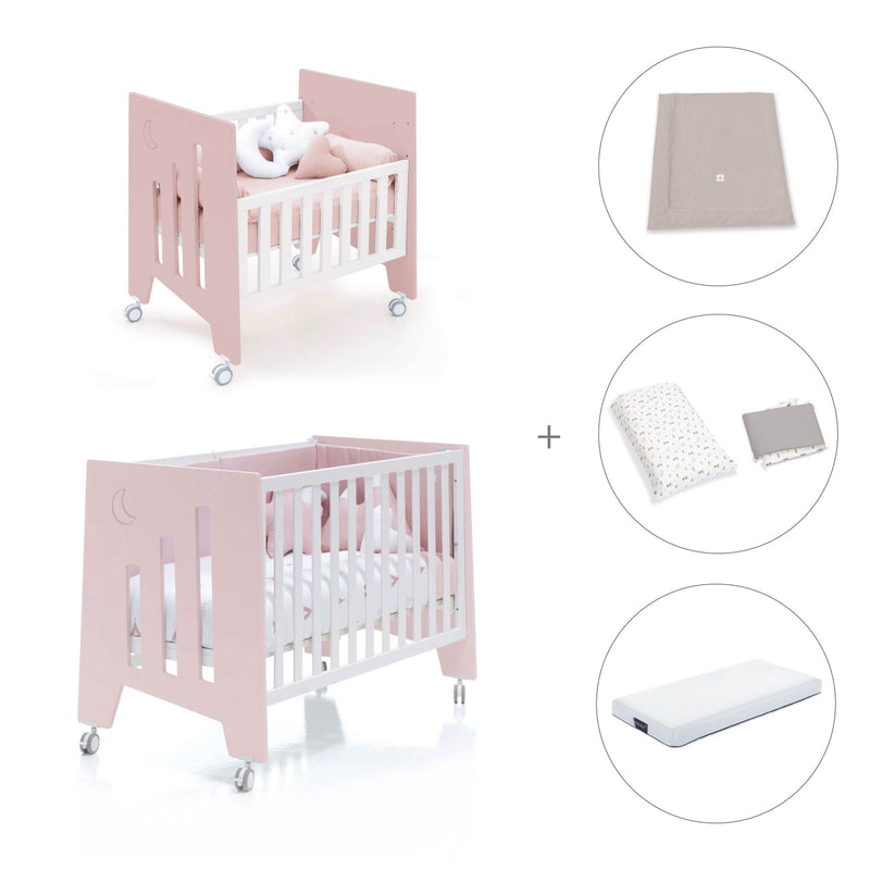 Culla 60x80 cm e lettino 60x120 cm (7in1) rosa chiaro · Omni Tre Flamingo