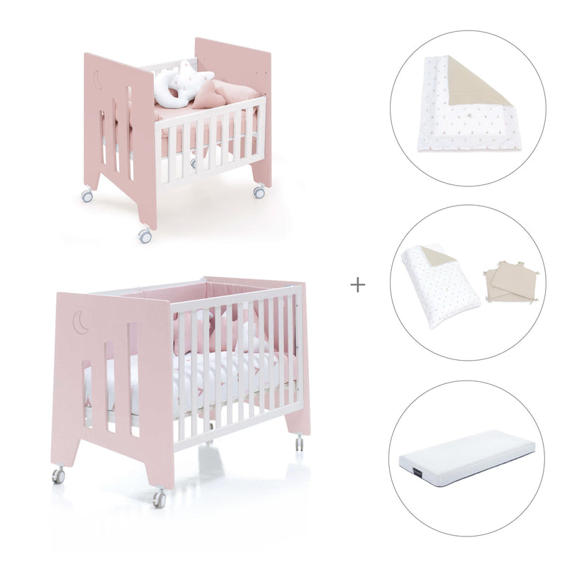Culla 60x80 cm e lettino 60x120 cm (7in1) rosa chiaro · Omni Tre Flamingo