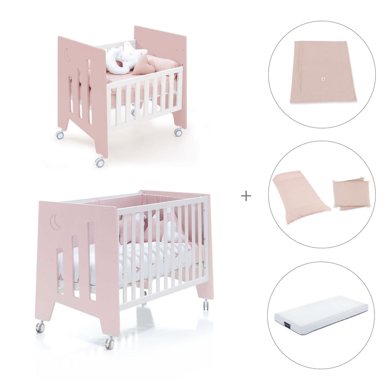 Culla 60x80 cm e lettino 60x120 cm (7in1) rosa chiaro · Omni Tre Flamingo