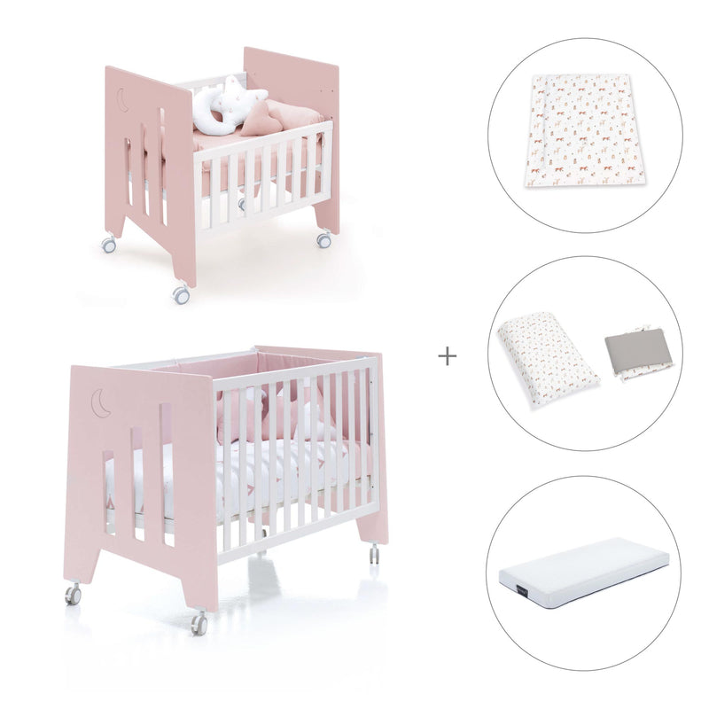 Culla 60x80 cm e lettino 60x120 cm (7in1) rosa chiaro · Omni Tre Flamingo