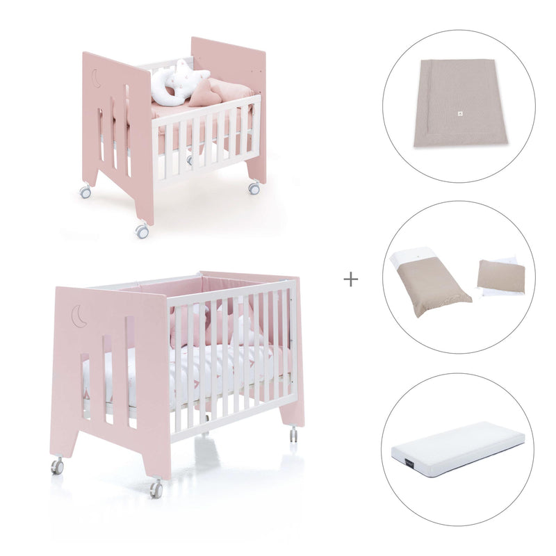 Culla 60x80 cm e lettino 60x120 cm (7in1) rosa chiaro · Omni Tre Flamingo