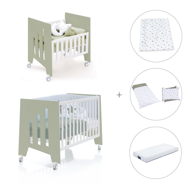 Culla 60x80 cm e lettino 60x120 cm (7in1) verde-oliva · Omni Tre Erba