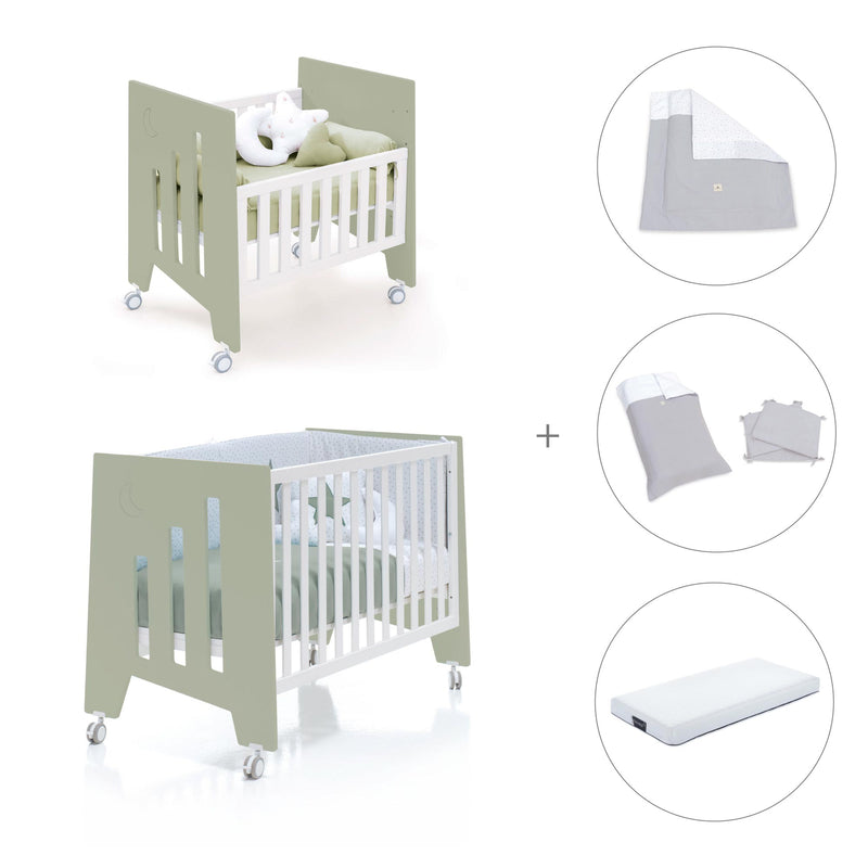 Culla 60x80 cm e lettino 60x120 cm (7in1) verde-oliva · Omni Tre Erba