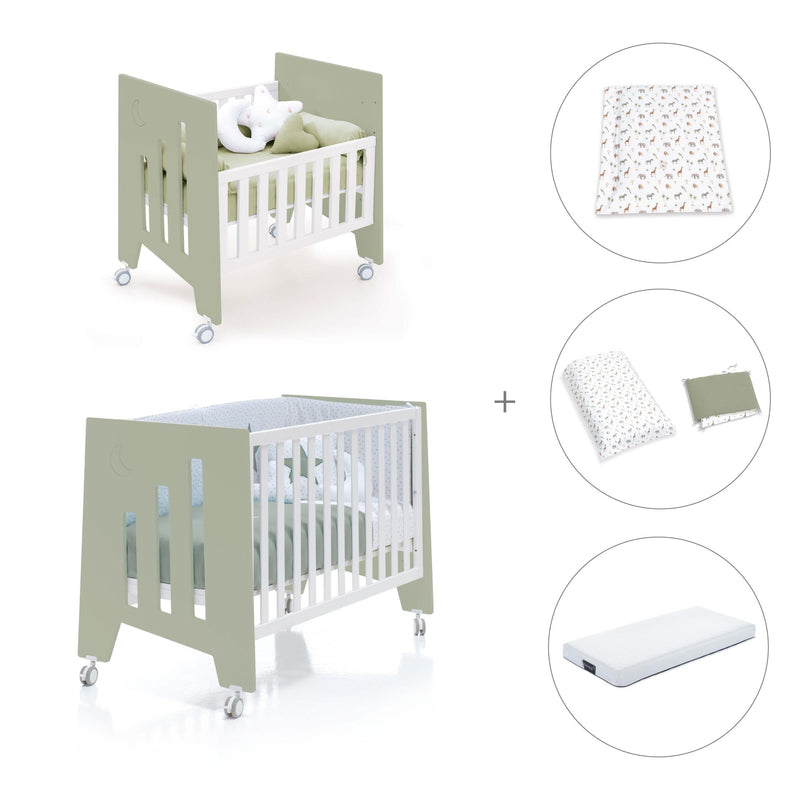 Culla 60x80 cm e lettino 60x120 cm (7in1) verde-oliva · Omni Tre Erba