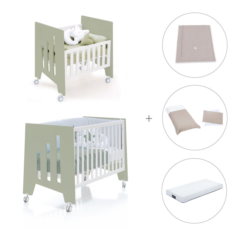 Culla 60x80 cm e lettino 60x120 cm (7in1) verde-oliva · Omni Tre Erba