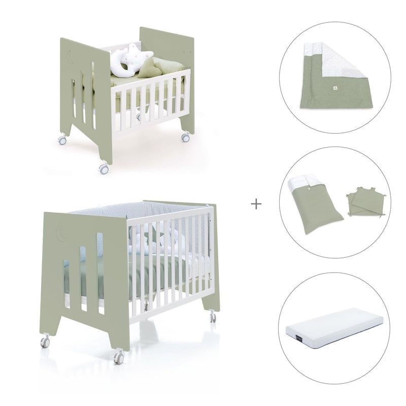 Culla 60x80 cm e lettino 60x120 cm (7in1) verde-oliva · Omni Tre Erba