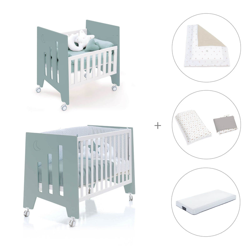 Culla 60x80 cm e lettino 60x120 cm (7in1) verde eucalipto · Omni Tre Eucalyptus
