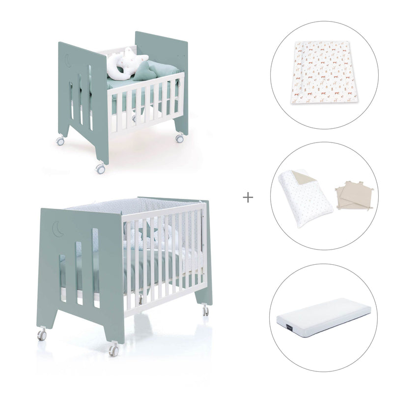 Culla 60x80 cm e lettino 60x120 cm (7in1) verde eucalipto · Omni Tre Eucalyptus