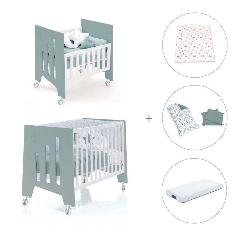 Culla 60x80 cm e lettino 60x120 cm (7in1) verde eucalipto · Omni Tre Eucalyptus
