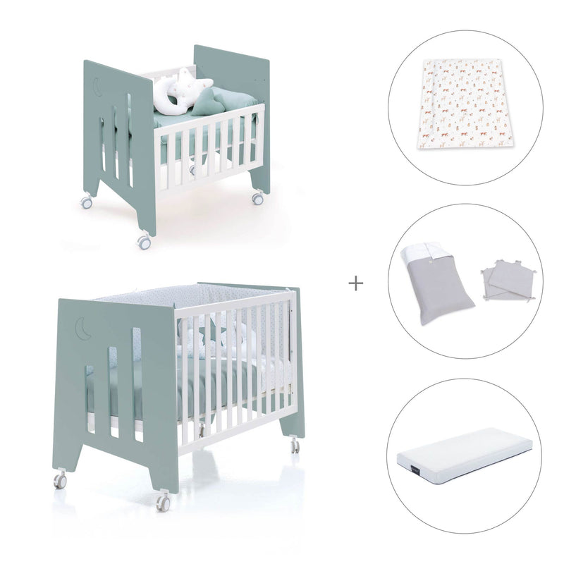 Culla 60x80 cm e lettino 60x120 cm (7in1) verde eucalipto · Omni Tre Eucalyptus