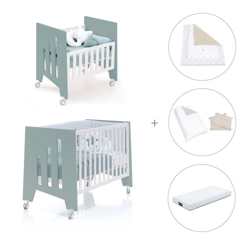 Culla 60x80 cm e lettino 60x120 cm (7in1) verde eucalipto · Omni Tre Eucalyptus