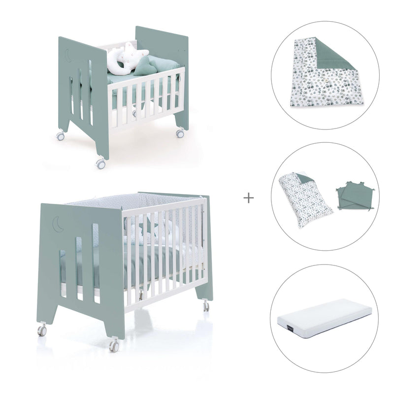 Culla 60x80 cm e lettino 60x120 cm (7in1) verde eucalipto · Omni Tre Eucalyptus