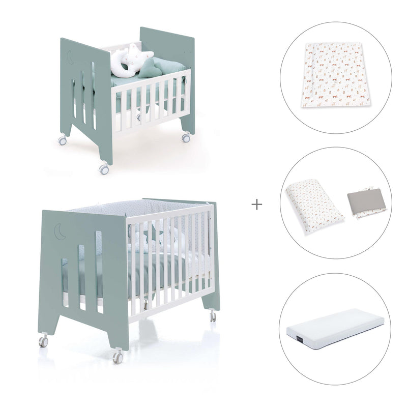 Culla 60x80 cm e lettino 60x120 cm (7in1) verde eucalipto · Omni Tre Eucalyptus