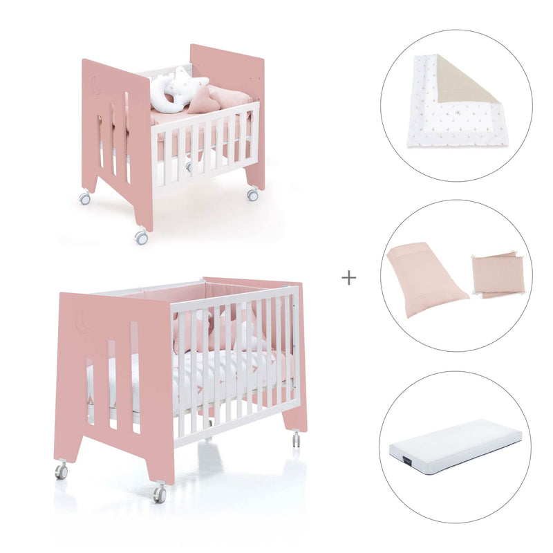 Culla 60x80 cm e lettino 60x120 cm (7in1) rosa · Omni Tre Quarzo