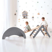 Triángulo Pikler educativo de escalada para niños, para aprendizaje y desarrollo motriz montessori gris