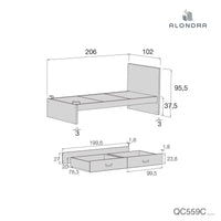 Letto junior di 90x200 cm con cassettoni o letto estraibile · Joy QC559