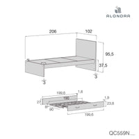 Letto junior di 90x200 cm con cassettoni o letto estraibile · Joy QC559