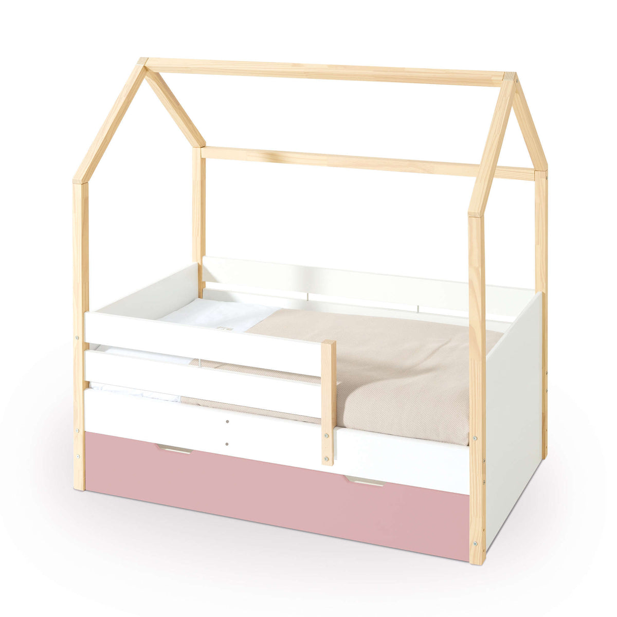 Letto Bambino In Legno AIYAPLAY 140x70 Cm - Per Bambini Dai 3 Anni, Carico 80 Kg, Bianco/naturale