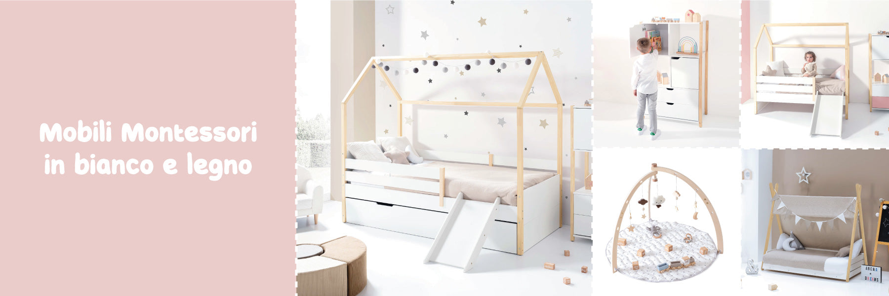 Mobili Montessori in bianco e legno per cameretta bambini