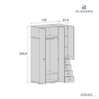 Medidas del Armario infantil grande Bubble (120cm) A354G de Alondra