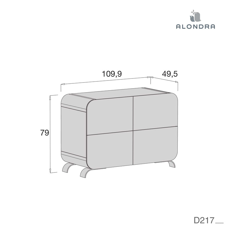 Cassettiera con 4 cassetti (110cm) con gambe di acciaio · Kurve D217