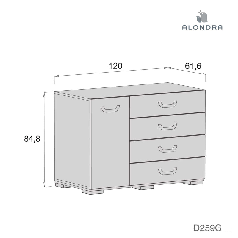 Cassettiera grande 120 cm (puerta e cassetti) · Joy D259G