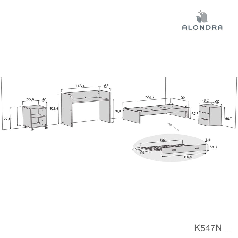 Lettino trasformabile 70x140 cm legno/bianco · Sero Loft K547-M9477