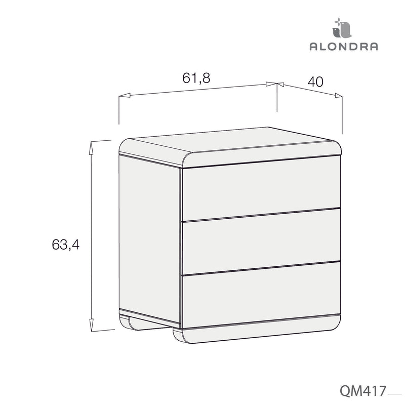 Comodino con 3 cassetti (frontali di legno) · Kurve QM417