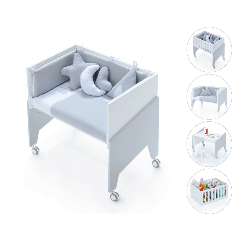 Culla Neonato Fianco Letto Con Materasso - Modalità Dondolo, Spondina Apribile, 4 Ruote, 0-36 Mesi - Foto 4